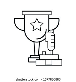 video game joystick control with trophy cup vector illustration design