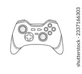 Video game joystick hand drawn doodle control. Video gamer joystick controller element. Computer retro, arcade play concept. Vector illustration.