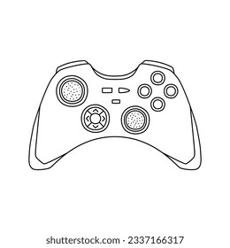 Video game joystick hand drawn doodle control. Video gamer joystick controller element. Computer retro, arcade play concept. Vector illustration.