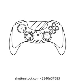Video game joystick hand drawn doodle control. Video gamer joystick controller element. Computer retro, arcade play concept. Vector illustration.