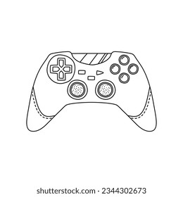 Video game joystick hand drawn doodle control. Video gamer joystick controller element. Computer retro, arcade play concept. Vector illustration.