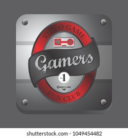 video game joystick icon button badge label