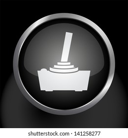 Video Game Joystick Icon on Dark Glass Circle Button