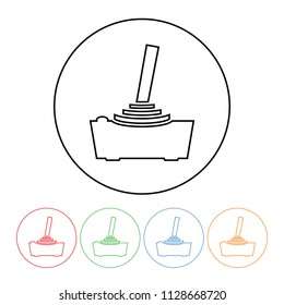 Video game joystick icon in a thin line style vector video games symbol with four color variations