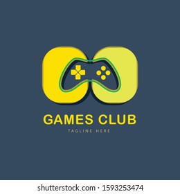Video game joystick, Game logo template design, negative space style, vector illustration
