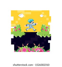 video game jumping avatar pixelated vector illustration design