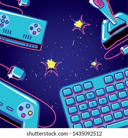 video game with keyboard and controls retro style