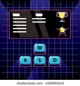 video game with keys retro style and icons