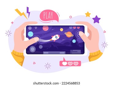 Video Game with Kids Playing Gamepad Controllers Fighting Console on Android Mobile Computer in Flat Cartoon Hand Drawn Template Illustration