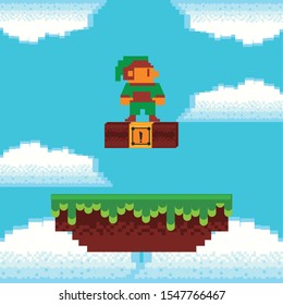 video game little elf in pixelated scene vector illustration design