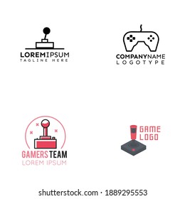 Video game logo set. emblems with gamer, vintage and modern joystick console controller, headset. isolated vector illustration for online game label template 