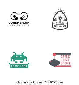 Video game logo set. emblems with gamer, vintage and modern joystick console controller, headset. isolated vector illustration for online game label template 