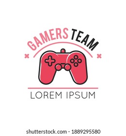 Video game logo set. emblems with gamer, vintage and modern joystick console controller, headset. isolated vector illustration for online game label template 