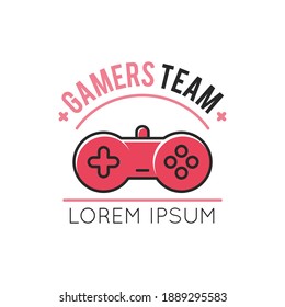 Video game logo set. emblems with gamer, vintage and modern joystick console controller, headset. isolated vector illustration for online game label template 