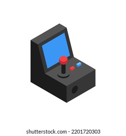 Video game machine isometric icon. screen and joystick