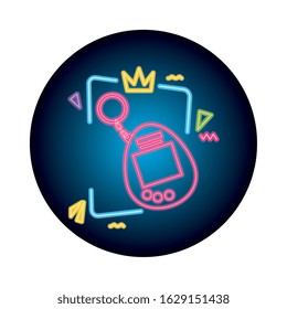 video game mascot nineties style neon light vector illustration design