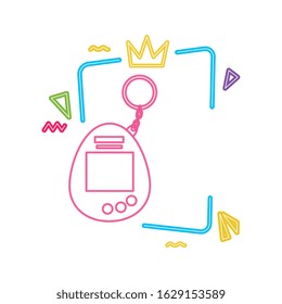 video game mascot nineties style neon light vector illustration design