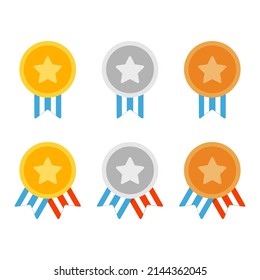 Video Game Medal Assets. Gold, Silver And Bronze Star Medal. 2d Game Assets Vector Illustration.