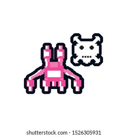video game monster alien with skull pixelated vector illustration design