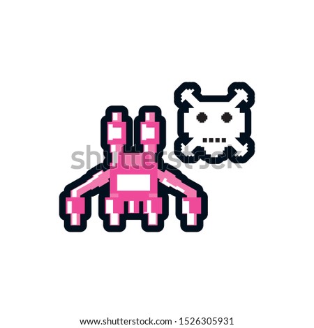 video game monster alien with skull pixelated vector illustration design
