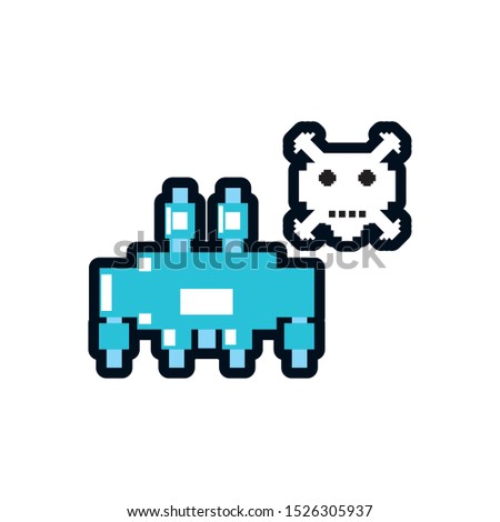video game monster alien with skull pixelated vector illustration design