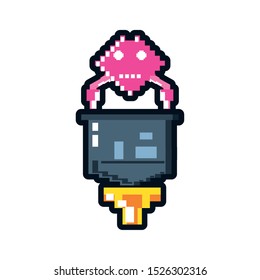 video game monster alien with spaceship pixelated vector illustration design