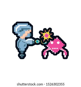 video game with monster animal avatar pixelated vector illustration design