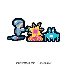 video game with monster animal avatar pixelated vector illustration design