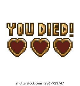 Video game phrase, pixel art hearts