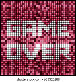 Video game pixel background texture in red. Vector light bitmap pattern backdrop game over message.