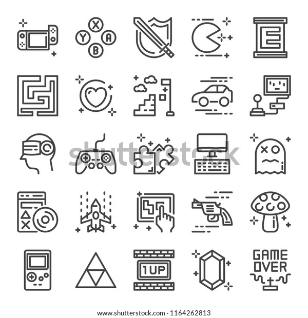 video game pixel perfect icons, vector line\
editable stroke (48x48)