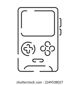 Video game pixel perfect line icon, vector line computer and controller or console. Portable game device