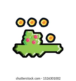 video game pixelated bush with coins vector illustration design
