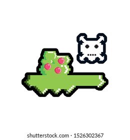 video game pixelated bush with skull vector illustration design