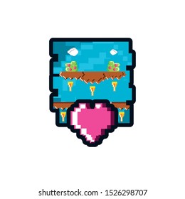 video game pixelated heart with stage scene vector illustration design