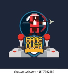 video game pixelated joystick controls and archery warrior vector illustration design