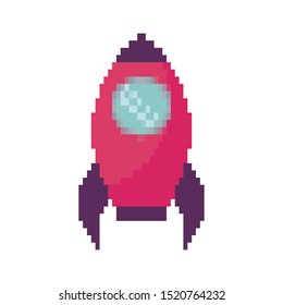 video game pixelated rocket icon vector illustration