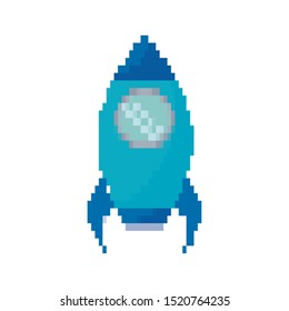 video game pixelated rocket icon vector illustration