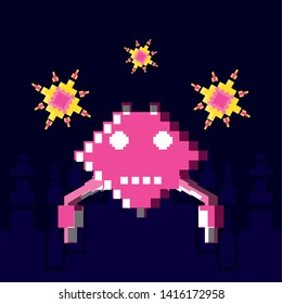 video game pixelated ufo vector ilustration
