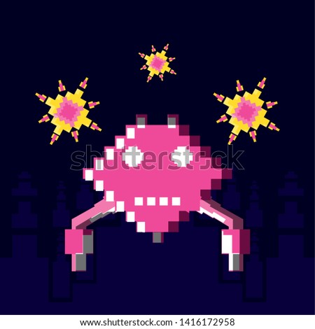 video game pixelated ufo vector ilustration