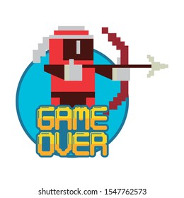 video game pixelated warrior with game over message vector illustration design