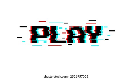 Video Juego Juega glitch mensaje en el fondo blanco, texto de efecto de distorsión vhs, Ilustración vectorial de inicio de arcade.