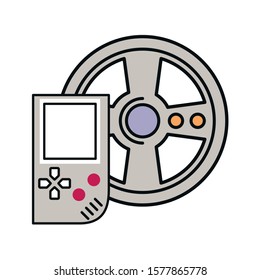 video game portable with car wheel vector illustration design