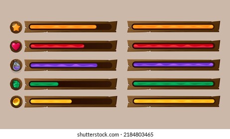 Video Game Progress Bar Set. Gaming Experience Infographic. Life Level Charts. Vector Illustration