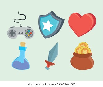 video game retro cartoon icon collection