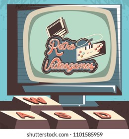 video game retro with computer