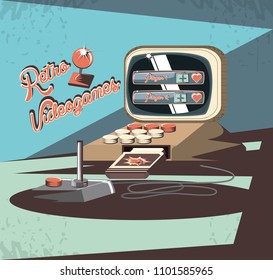 video game retro with computer