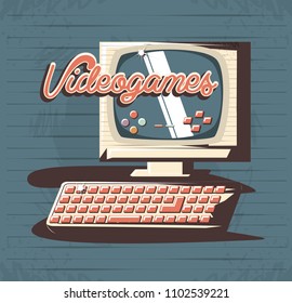 video game retro with computer