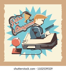 video game retro with console