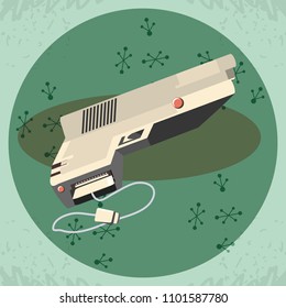 video game retro with gun